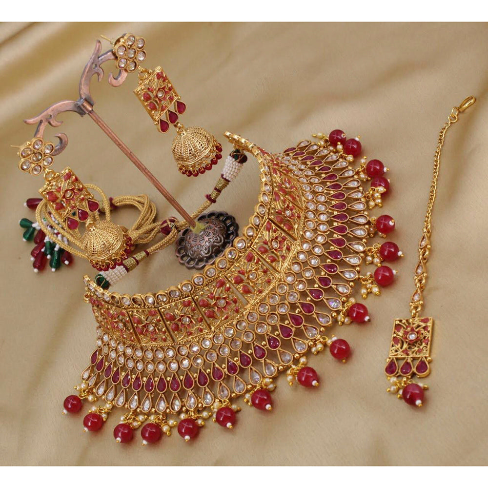 Pooja Bangles Gold Plated Crystal Stone & Beads Choker Necklace Set