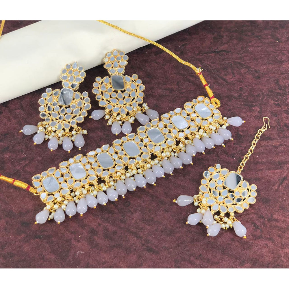 Pooja Bangles Gold Plated Mirror & Beads Necklace Set