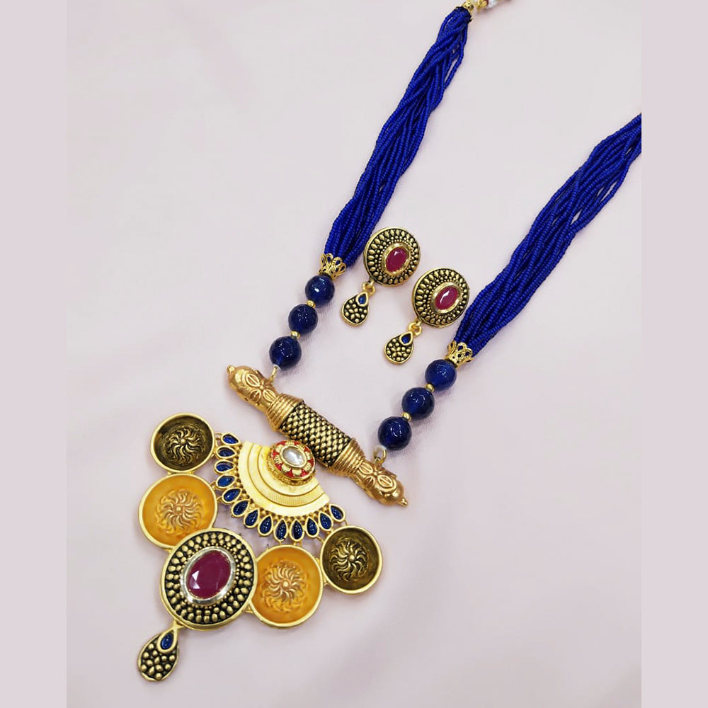 Pooja Bangles Gold Plated Pota Stone & Beads Long Necklace Set
