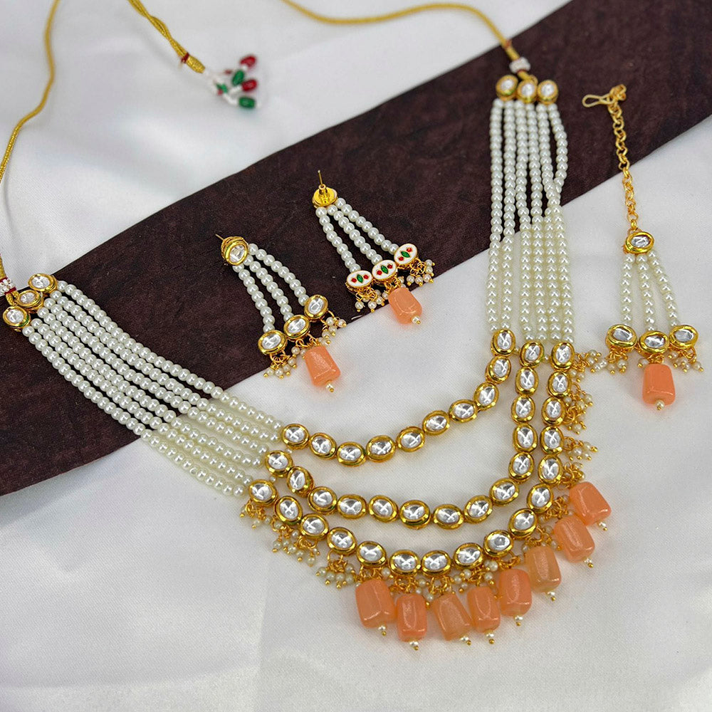 Pooja Bangles Gold Plated Kundan Stone & Beads Necklace Set
