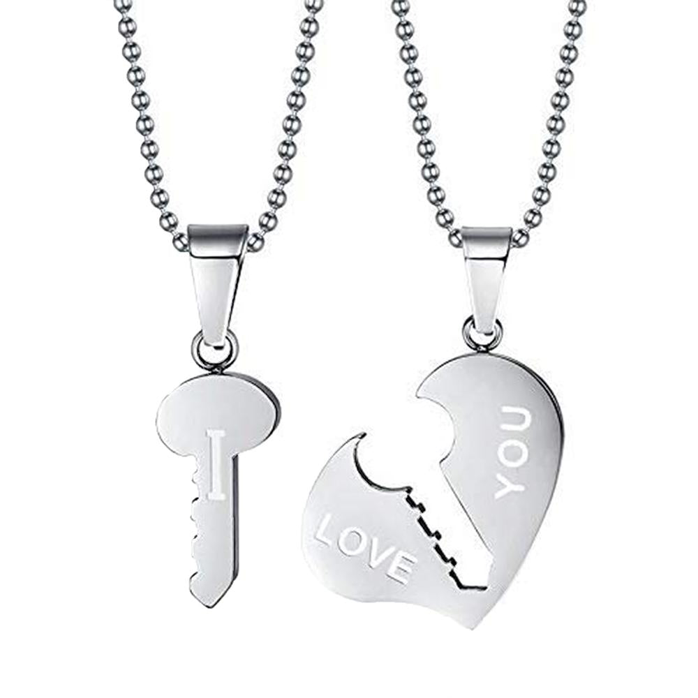Mahi Rhodium Plated Eternal Love Heart And Key Unisex Pendant Combo