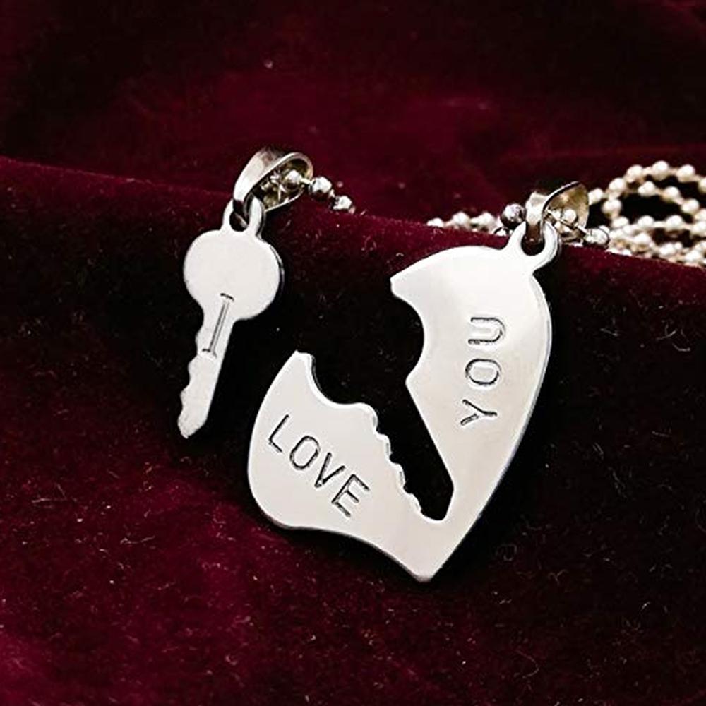 Mahi Rhodium Plated Eternal Love Heart And Key Unisex Pendant Combo