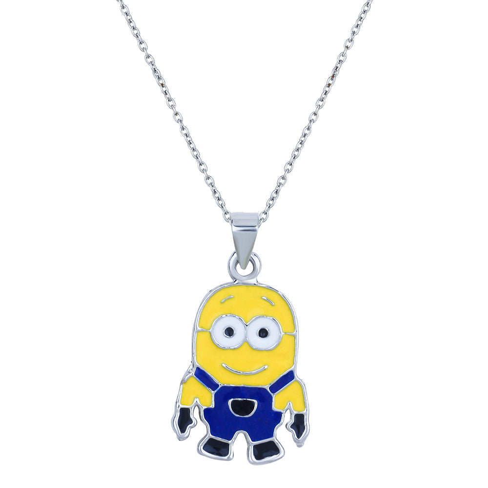 Mahi Rhodium Plated Cartoon Pendant for Kids with Blue and Yellow Mee Work Emel (PS1101851R)
