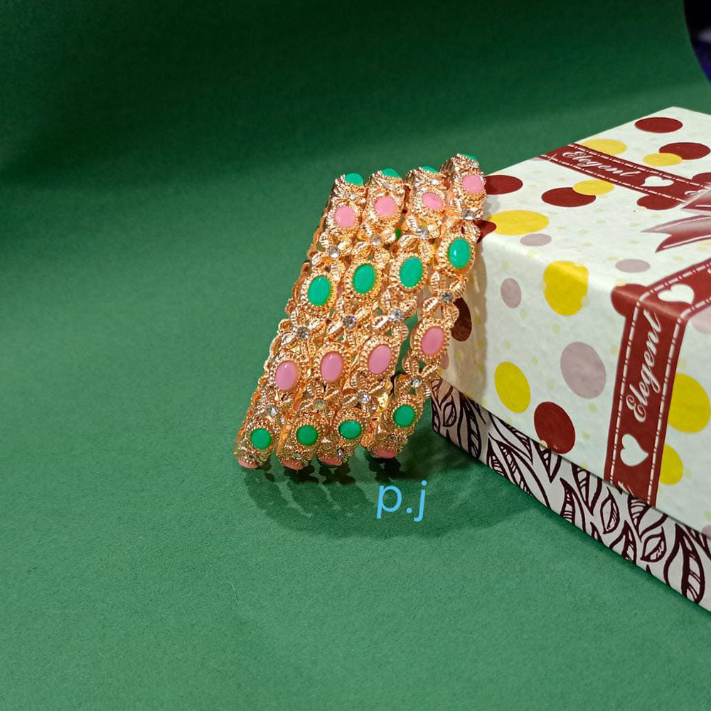Pooja Bangles Rose Gold Plated Multi Color Designer Bangles Set