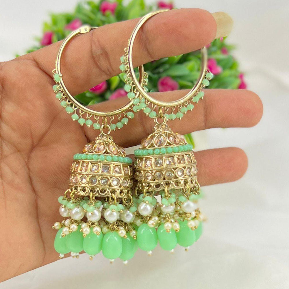 Pooja Bangles Gold Plated Kundan & Beads Jhumka Earrings