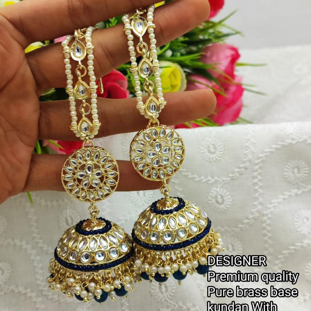 Pooja Bangles Gold Plated Kundan & Beads Jhumka Earrings With Kan Chain