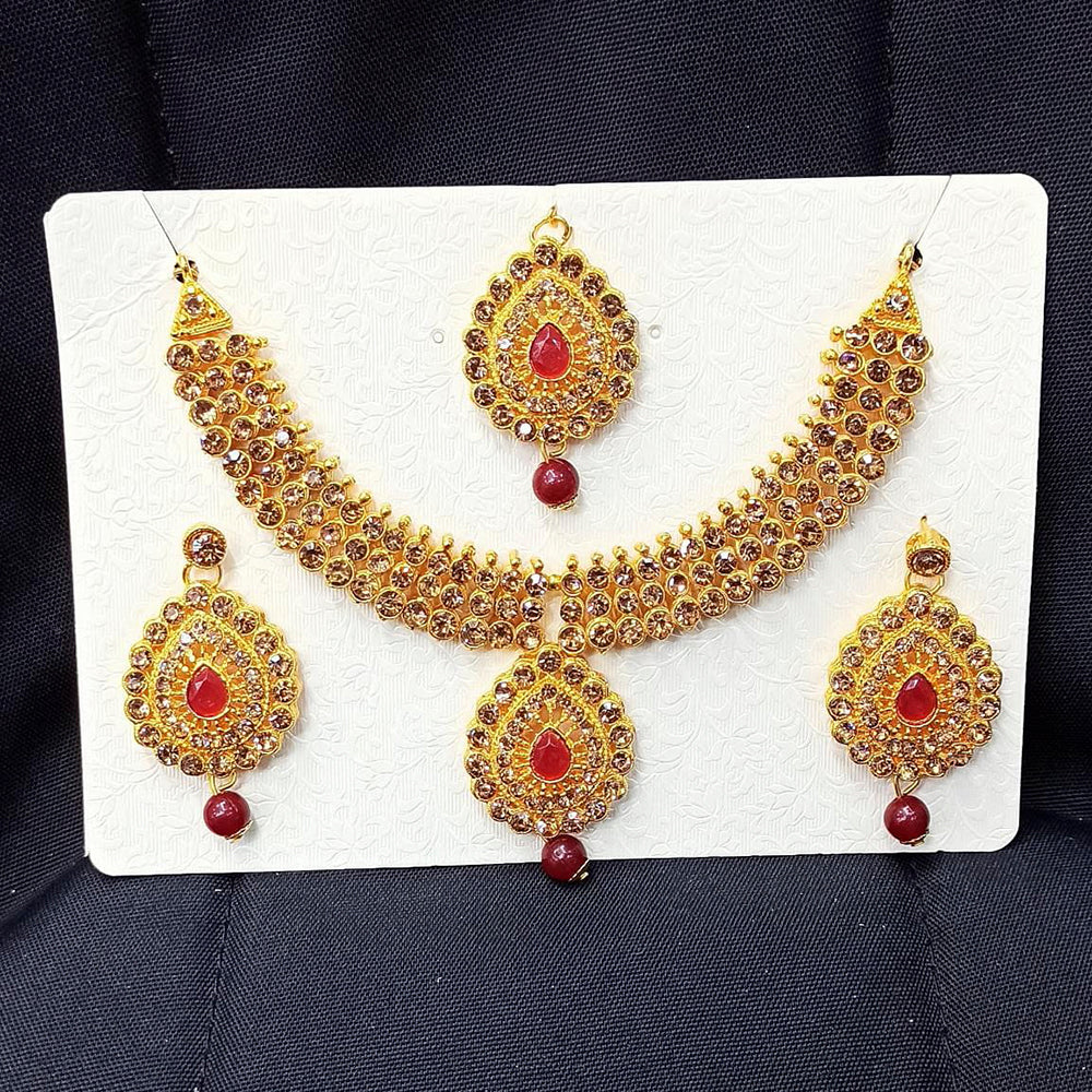Pooja Bangles Gold Plated Austrian Stone Necklace Set With Maangtikka