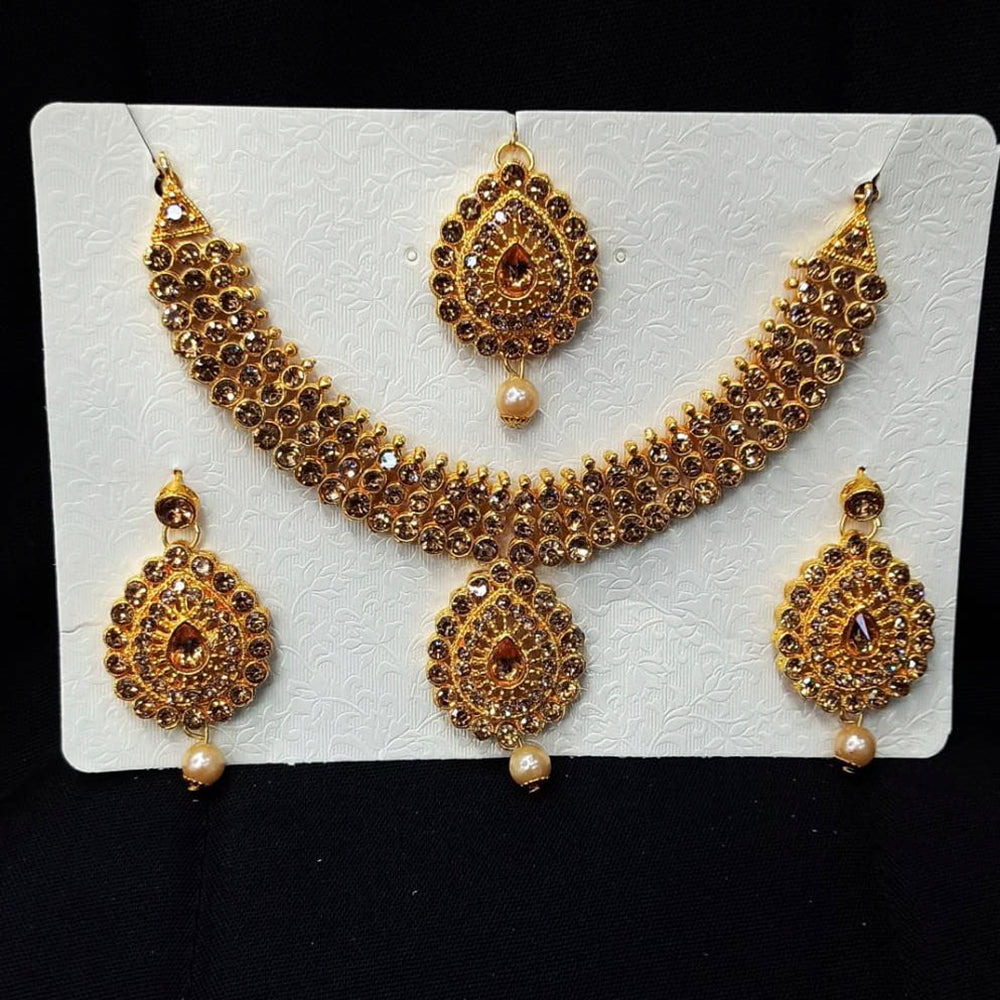 Pooja Bangles Gold Plated Austrian Stone Necklace Set With Maangtikka
