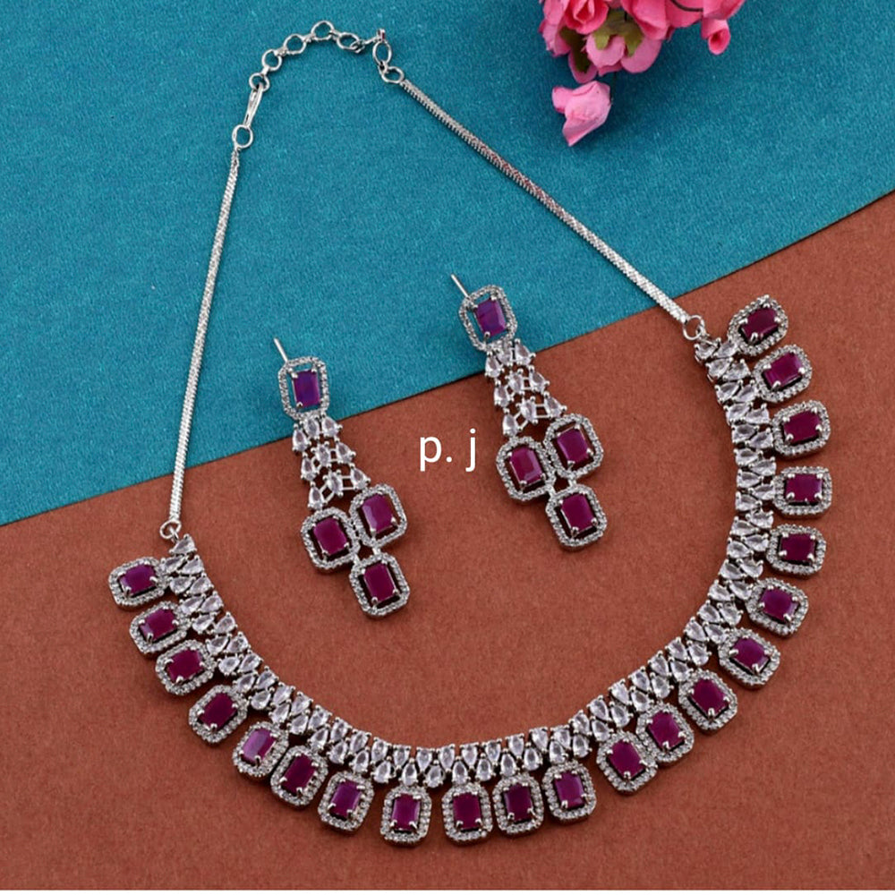 Pooja Bangles Silver Plated American Diamond Necklace Set