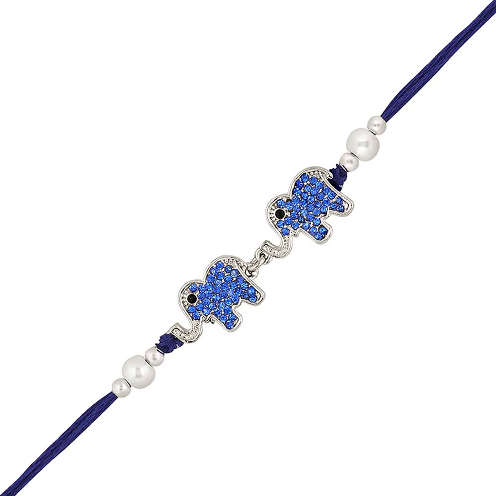 Mahi Dual Elephant Shape Blue Crystals Rakhi for Bhaiya / Brother (RA1100688R)