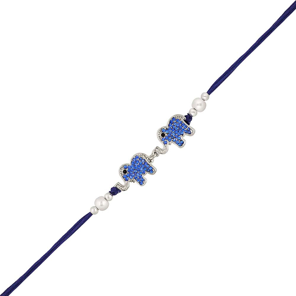 Mahi Dual Elephant Shape Blue Crystals Rakhi for Bhaiya / Brother (RA1100688R)
