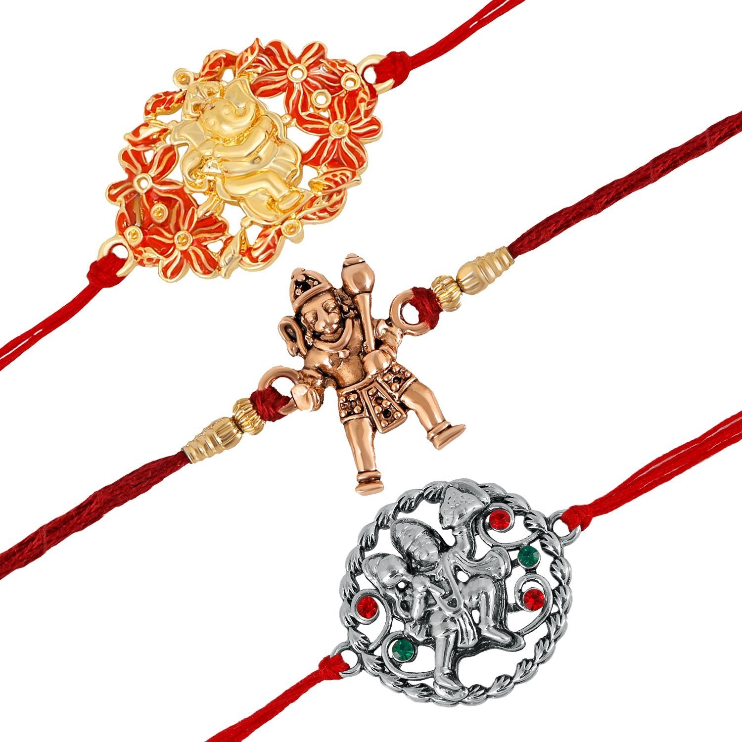 Mahi Combo of Lord Hanuman and Ganesha Rakhis with Crystals Adorable Brothers RCO1105117M