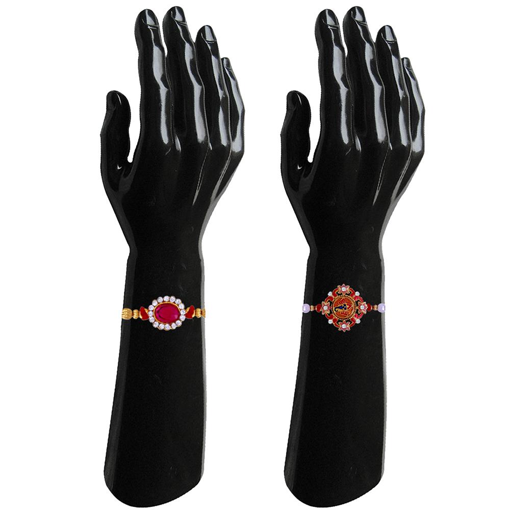 Mahi Combo of 2 Designer Pink, White Crystals and Artificial Pearl Rakhi's for Brother (RCO1105248G)