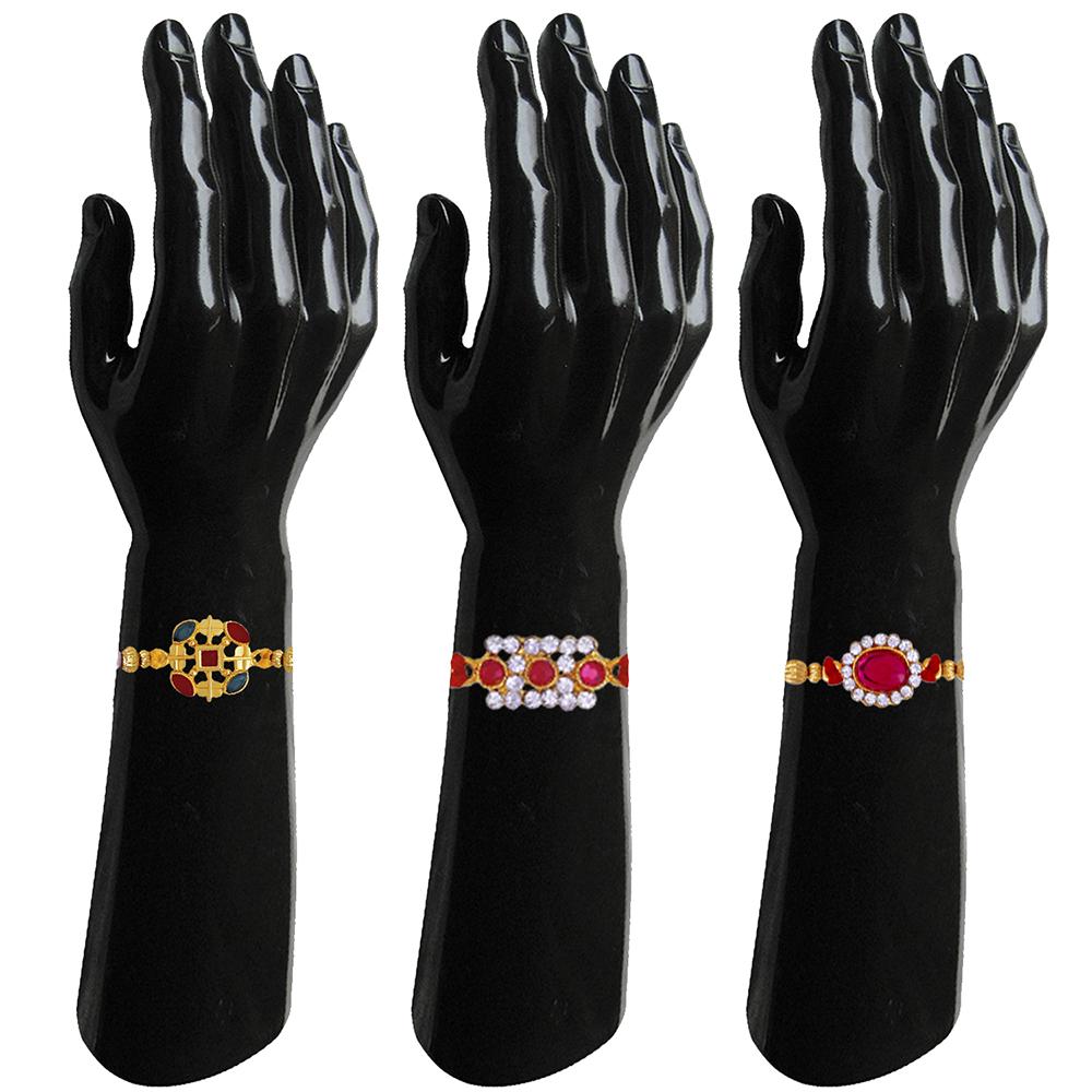 Mahi Combo of 3 Designer Multicolor Crystals Rakhi's for Brother (RCO1105251G)
