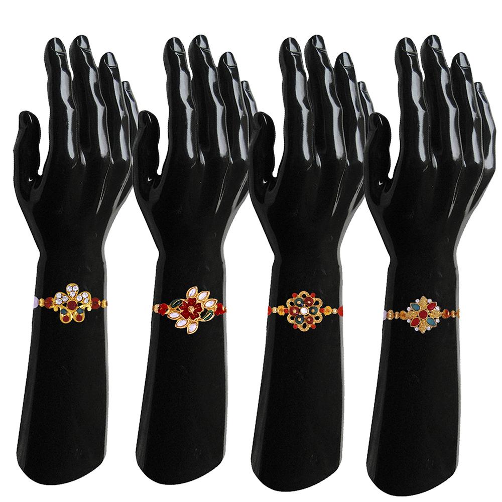 Mahi Combo of 4 Designer Multicolor Crystals Rakhi's for Brother (RCO1105255G)