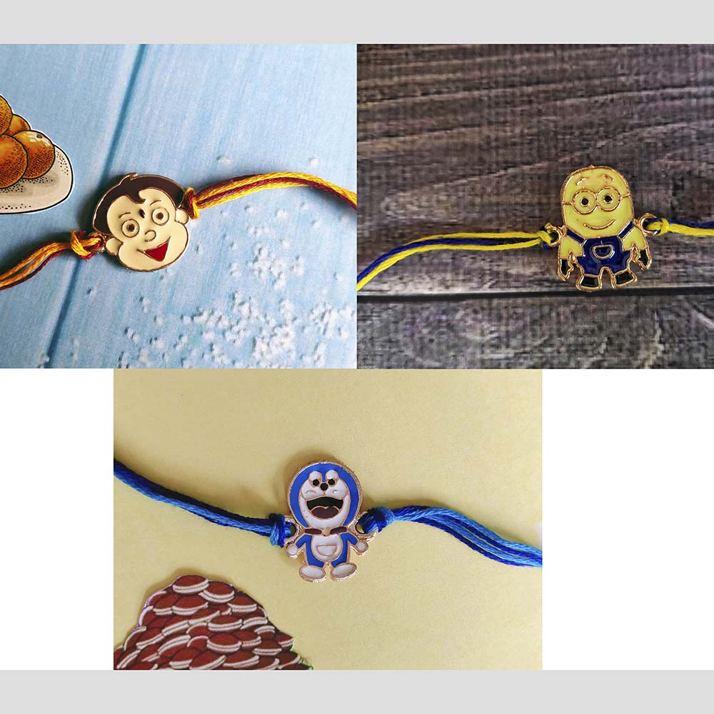 Mahi Combo of 3 Popular Trendy Cartoon Kids Rakhi with Meena Work (RCO1105332Z)