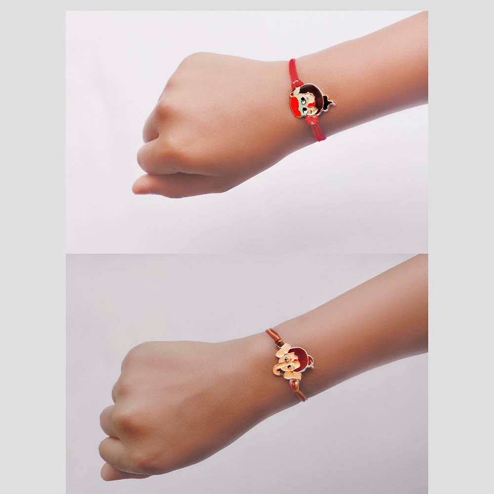 Mahi Combo of Bal Ganesh and Bal Hanuman Kids Rakhi with Meena Work (RCO1105335Z)