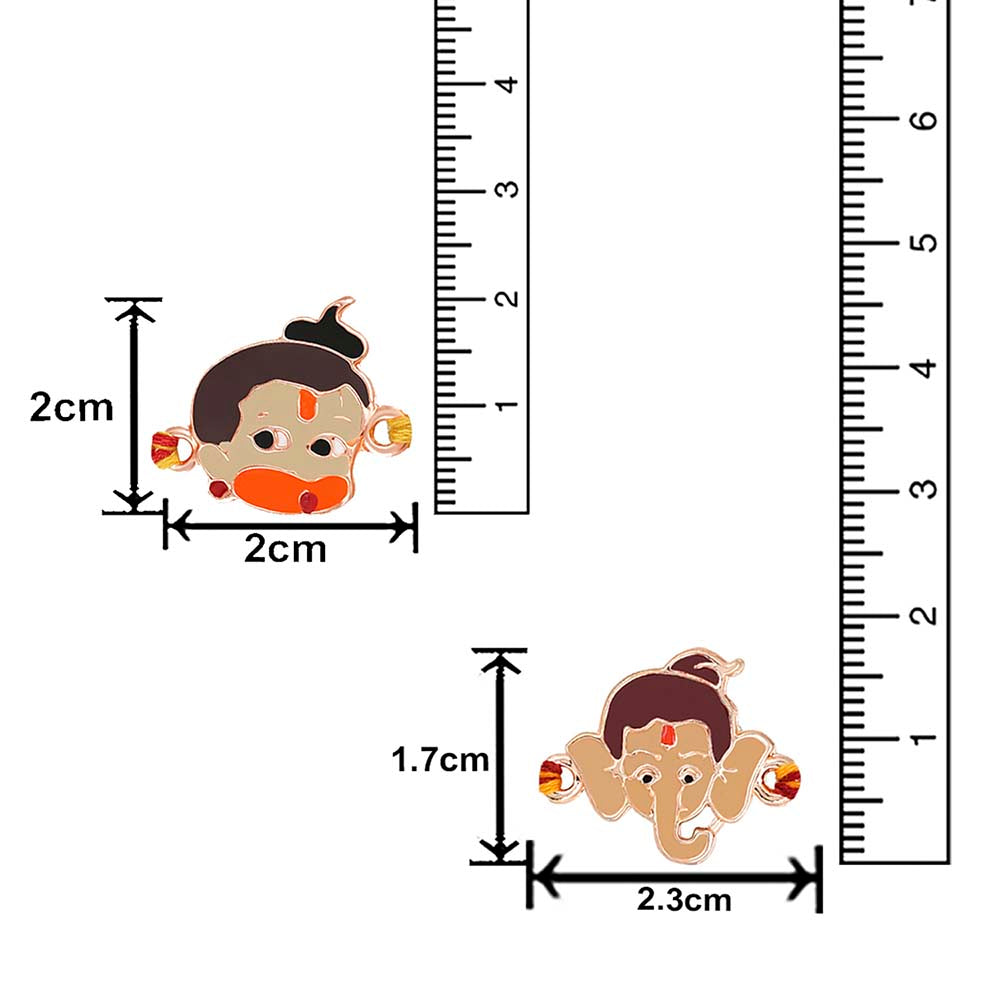 Mahi Combo of Bal Ganesh and Bal Hanuman Kids Rakhi with Meena Work (RCO1105335Z)