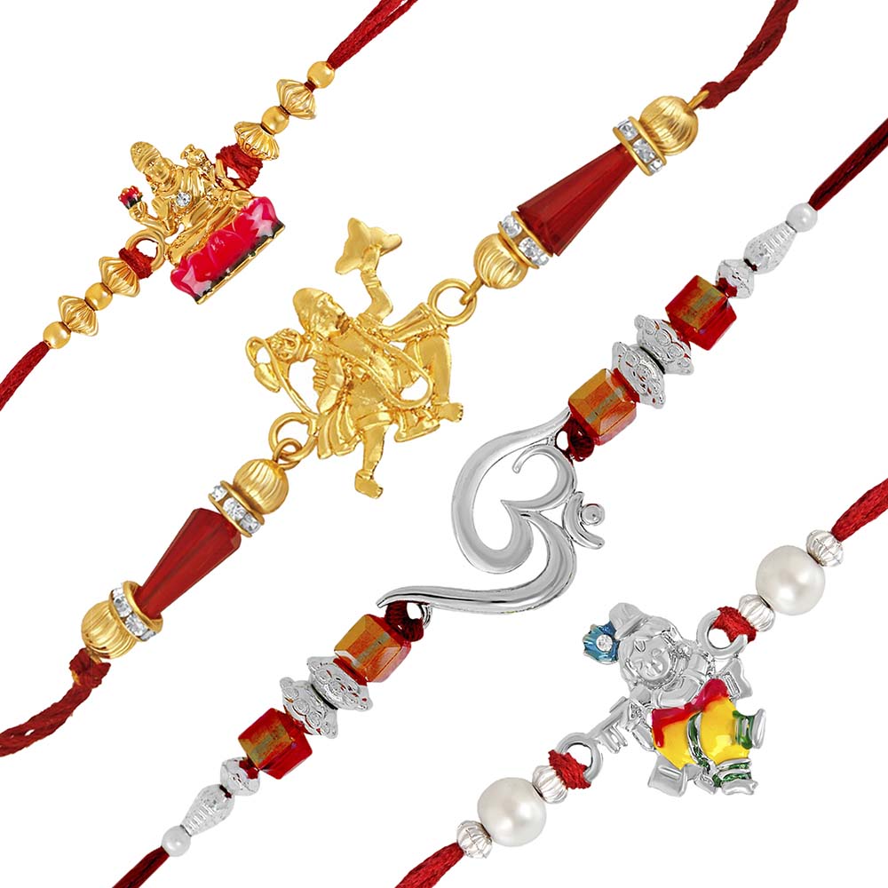 Mahi Combo of Maa Laxmi, Hanuman, Om and Krishna Rakhis for Men (RCO1105375M)