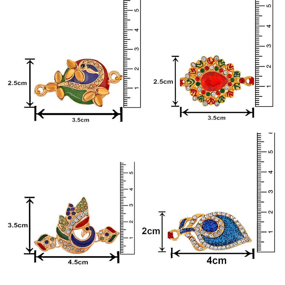 Mahi Combo of Peacok and Peacock Feather Shaped Colorful Meena Work and Crystals Rakhi's for Bhaiya (RCO1105417M)