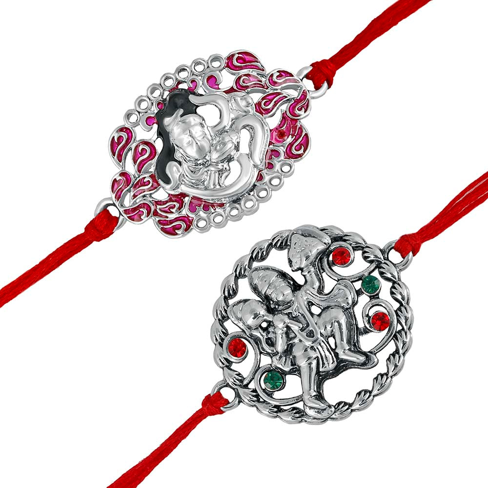 Mahi Combo of Shiva and Hanuman Rakhi with Meena Work and Crystal for Bhaiya / Brother (RCO1105433R)