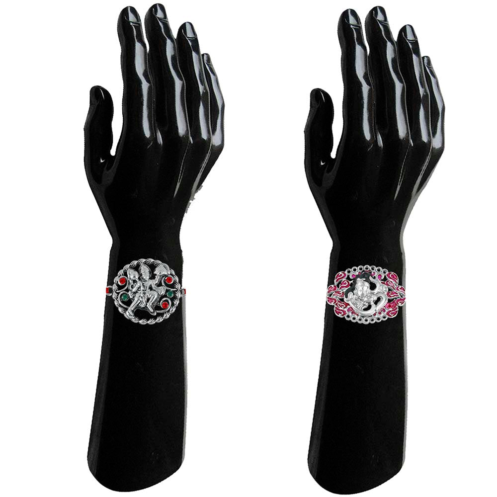 Mahi Combo of Shiva and Hanuman Rakhi with Meena Work and Crystal for Bhaiya / Brother (RCO1105433R)