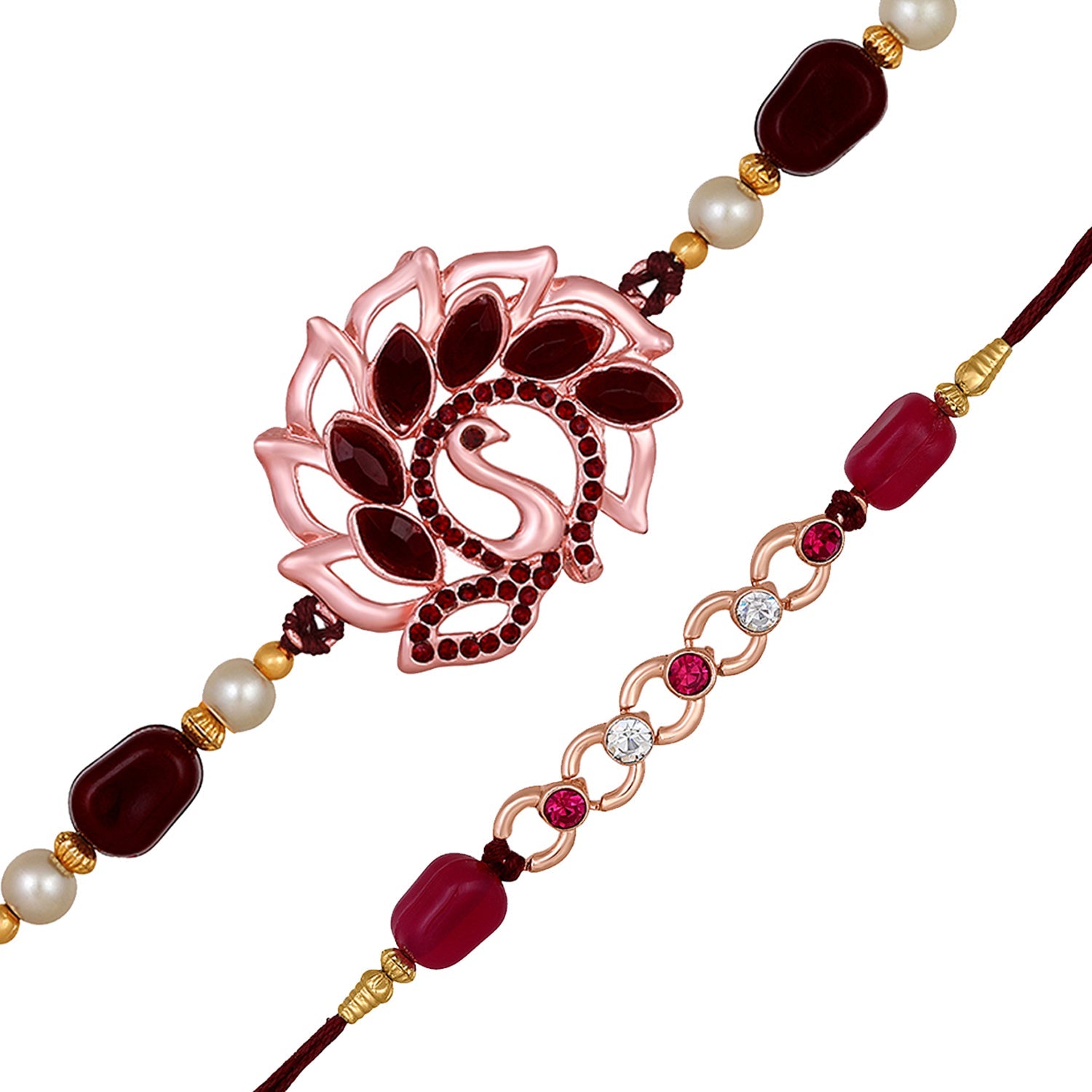 Mahi Combo of Two Beautiful Rakhis with Maroon and Pink Crystals for Brothers (RCO1105525Z)