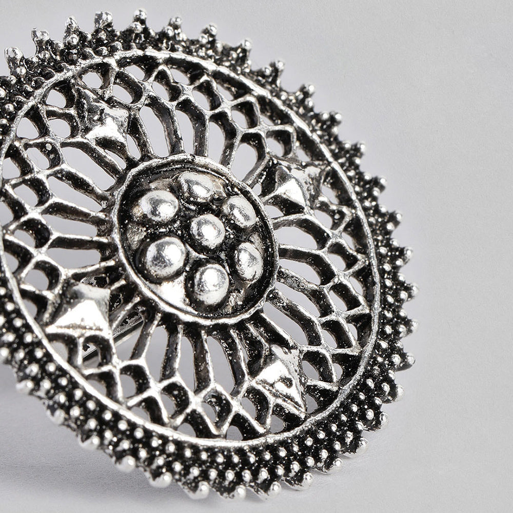 Kord Store Beautiful Round Shape Silver Oxidised Finger Ring