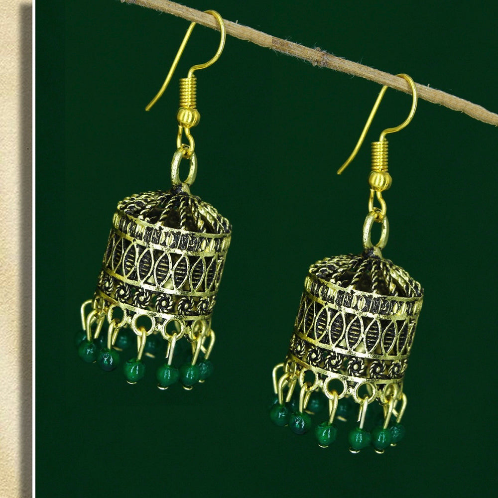 Mahavir Antique Gold Plated Jhumki Earrings