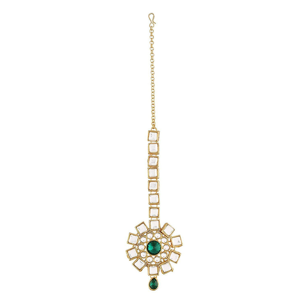 Etnico 18K Gold Plated Traditional Kundan & Stone Studded Maang Tikka for Women & Girls (T2035G)