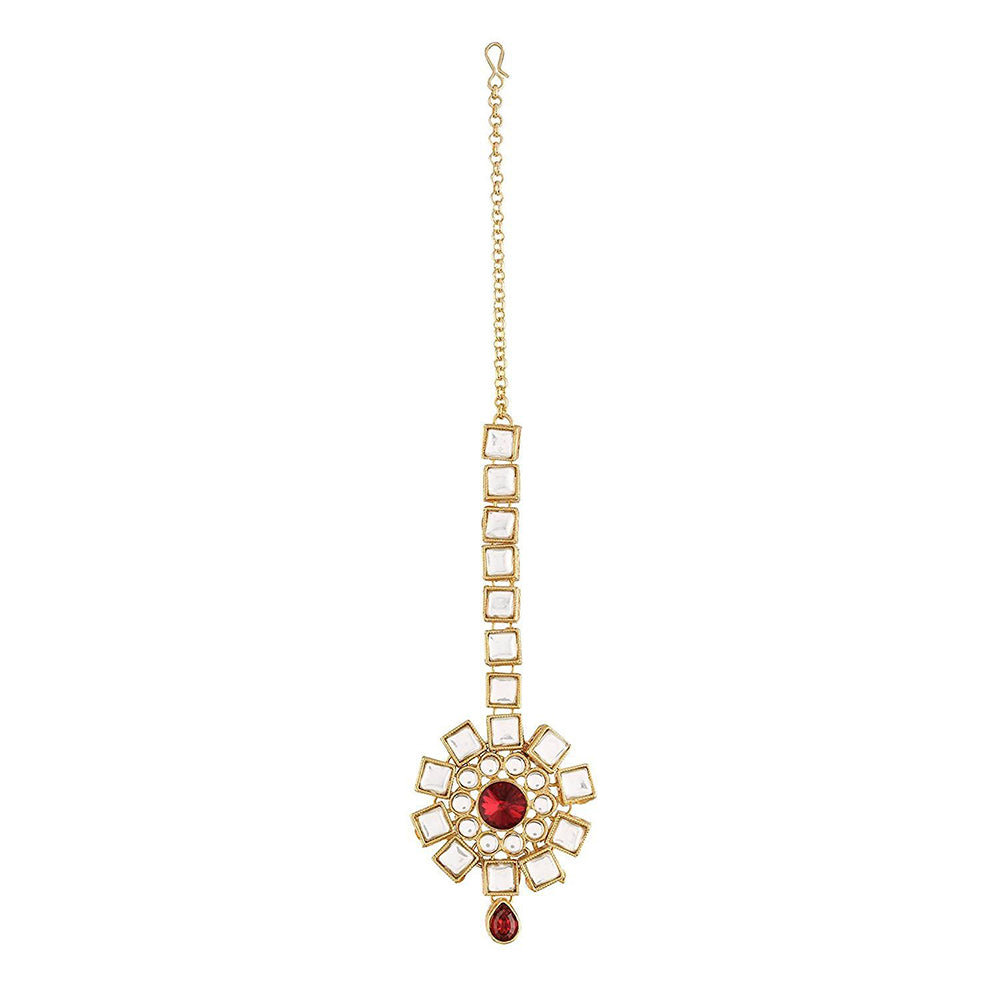 Etnico 18K Gold Plated Traditional Kundan & Stone Studded Maang Tikka for Women & Girls (T2035M)