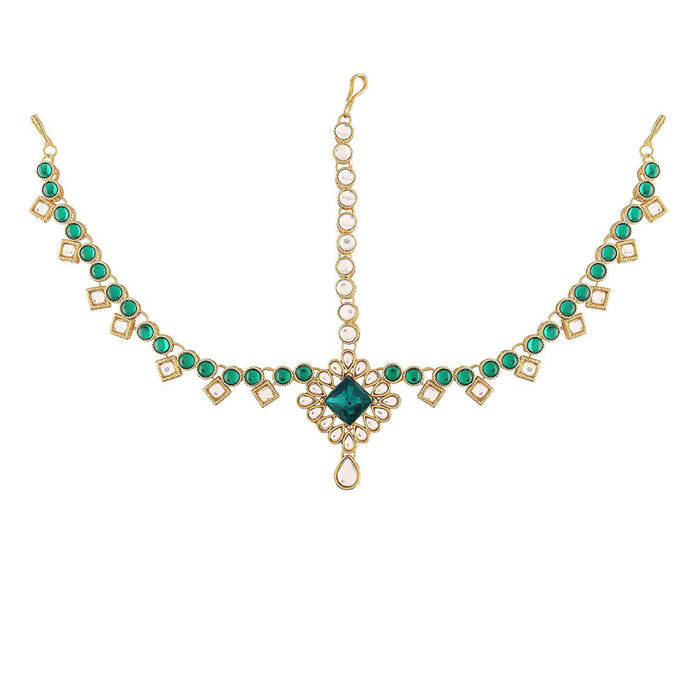 Etnico 18K Gold Plated Kundan Studded Bridal Matha Patti/Maang Tikka for Women (T2044G)
