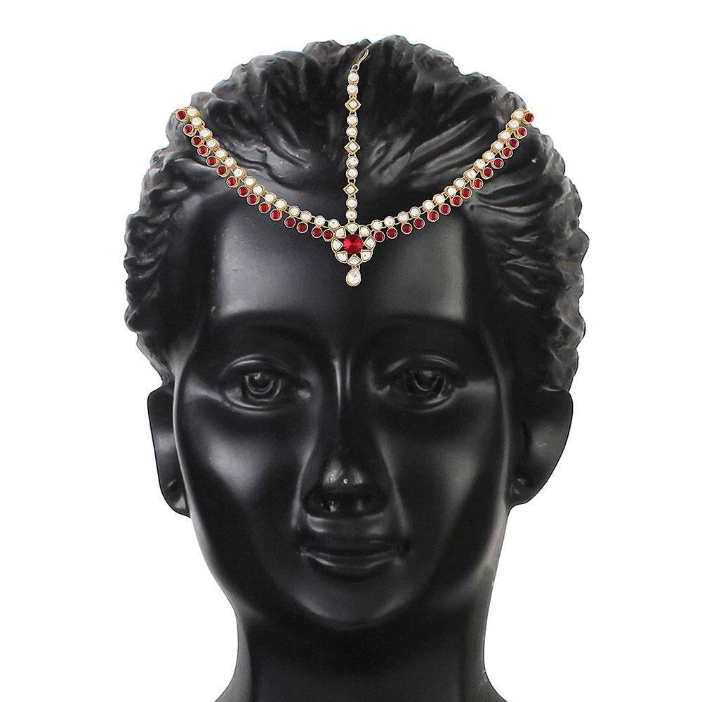 Etnico 18K Gold Plated Kundan Studded Bridal Matha Patti/Maang Tikka for Women (T2046M)