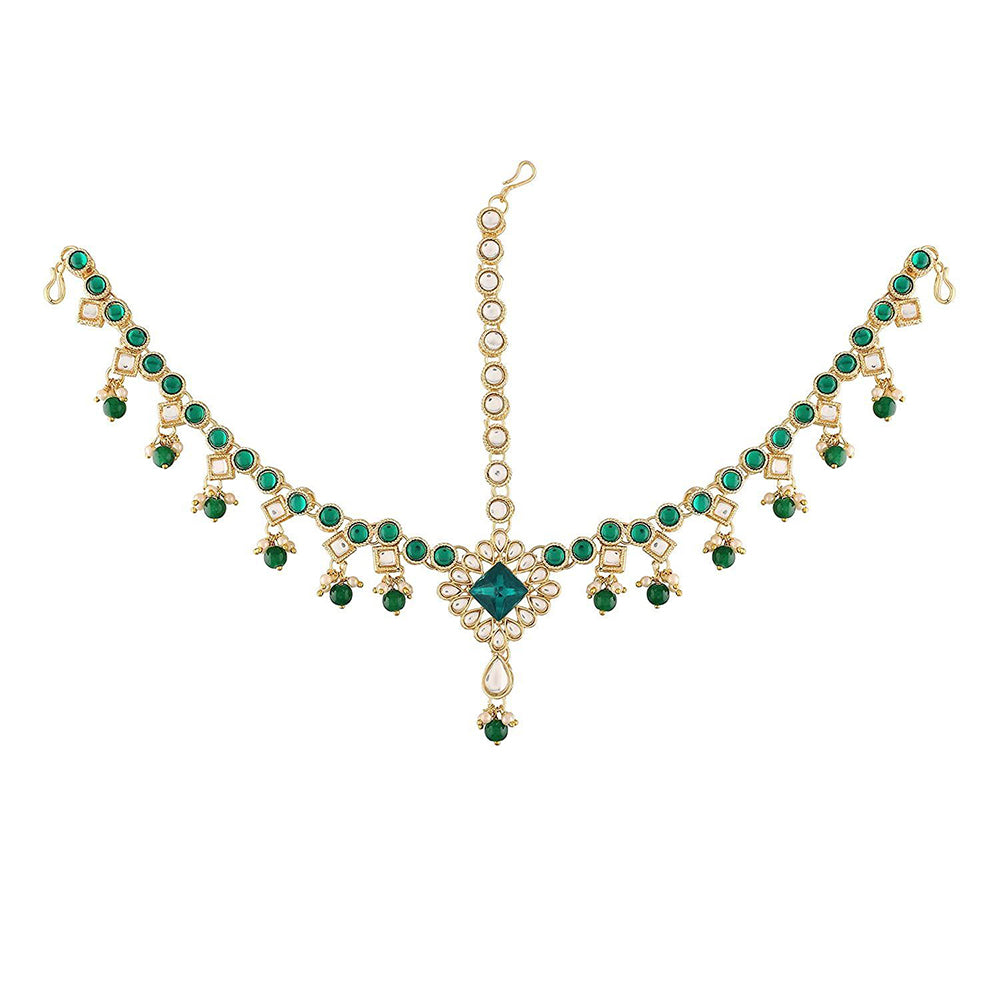 Etnico 18K Gold Plated Kundan Studded Bridal Matha Patti/Maang Tikka for Women (T2057G)