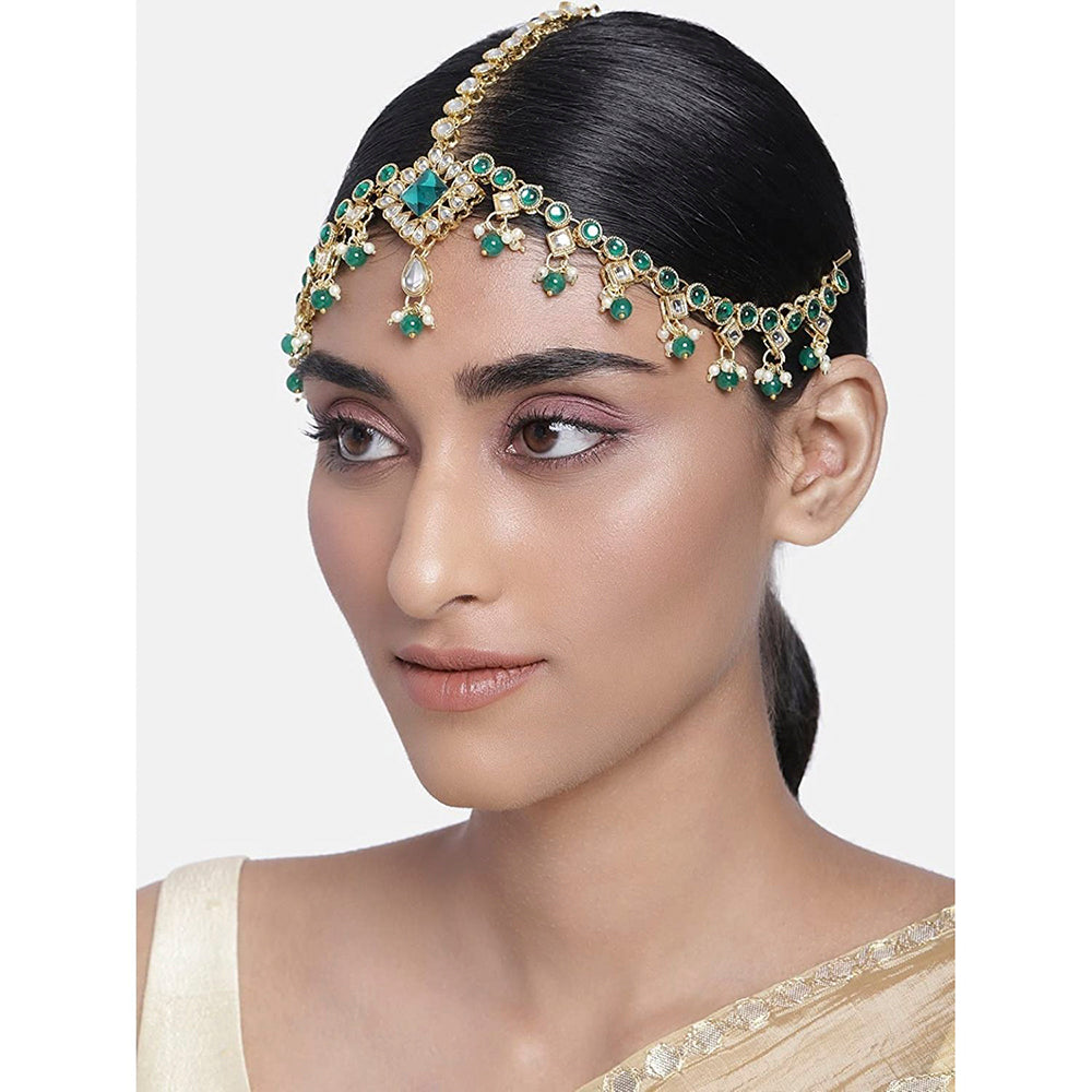 Etnico 18K Gold Plated Kundan Studded Bridal Matha Patti/Maang Tikka for Women (T2057G)