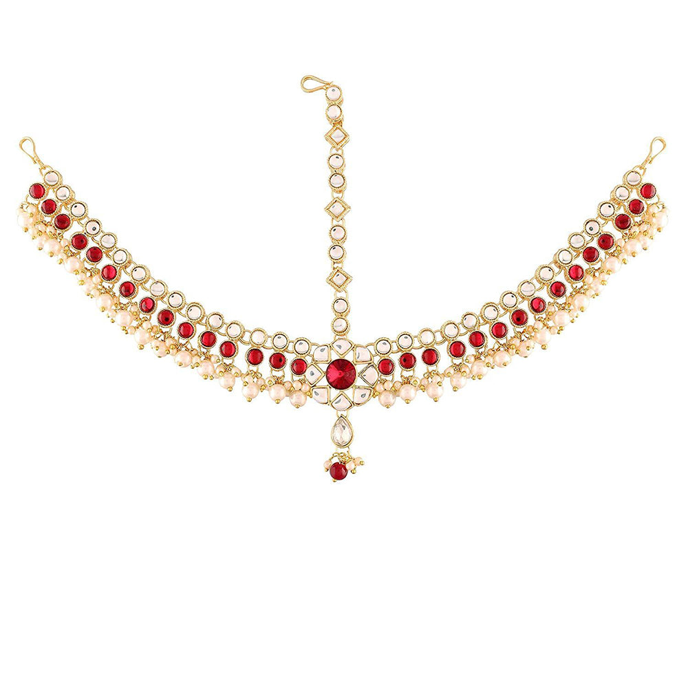 Etnico 18K Gold Plated Kundan Studded Bridal Matha Patti/Maang Tikka for Women (T2058M)