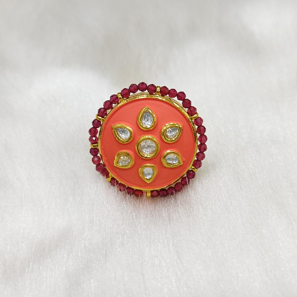 Tarangavi Pink Matte Kundan Gold Plaetd Ring