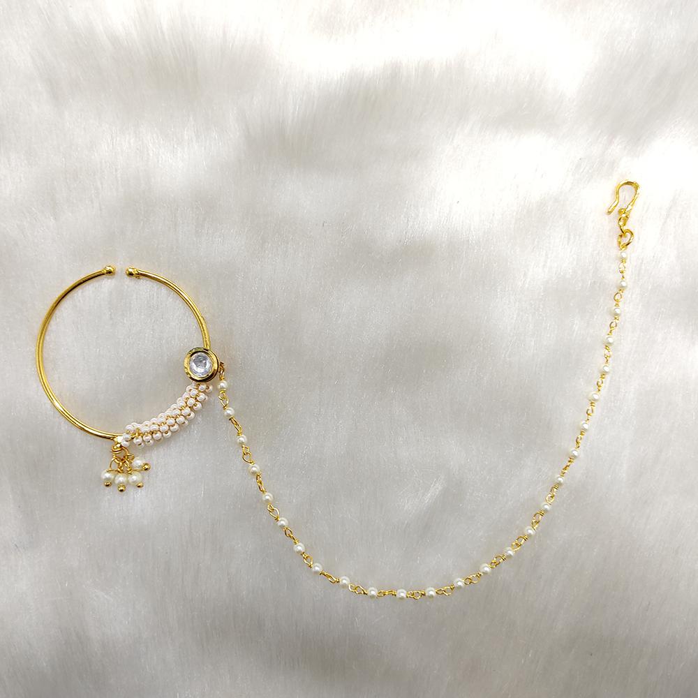 Tarangavi Pearl With Kundan Gold Plated Nose Ring