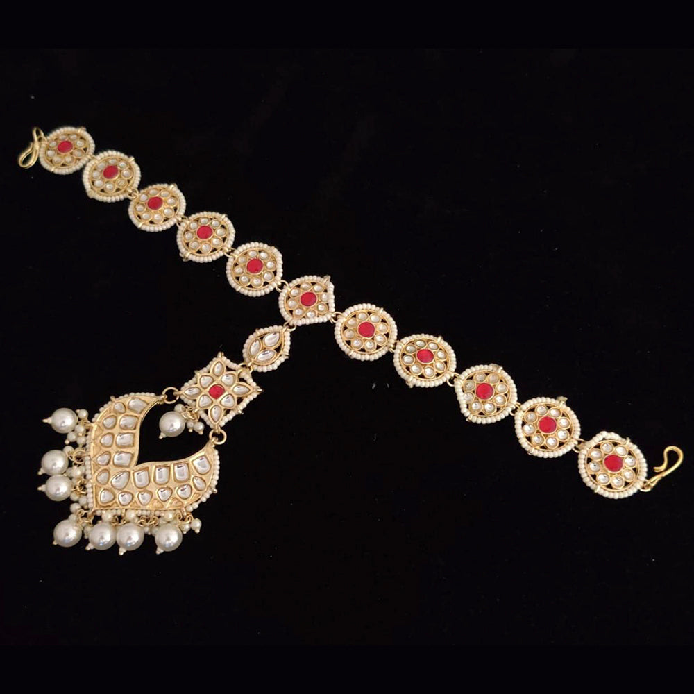 Vaamika Gold Plated Kundan Stone & Pearl Sheeshphool / Headband Hair Accessories For Women