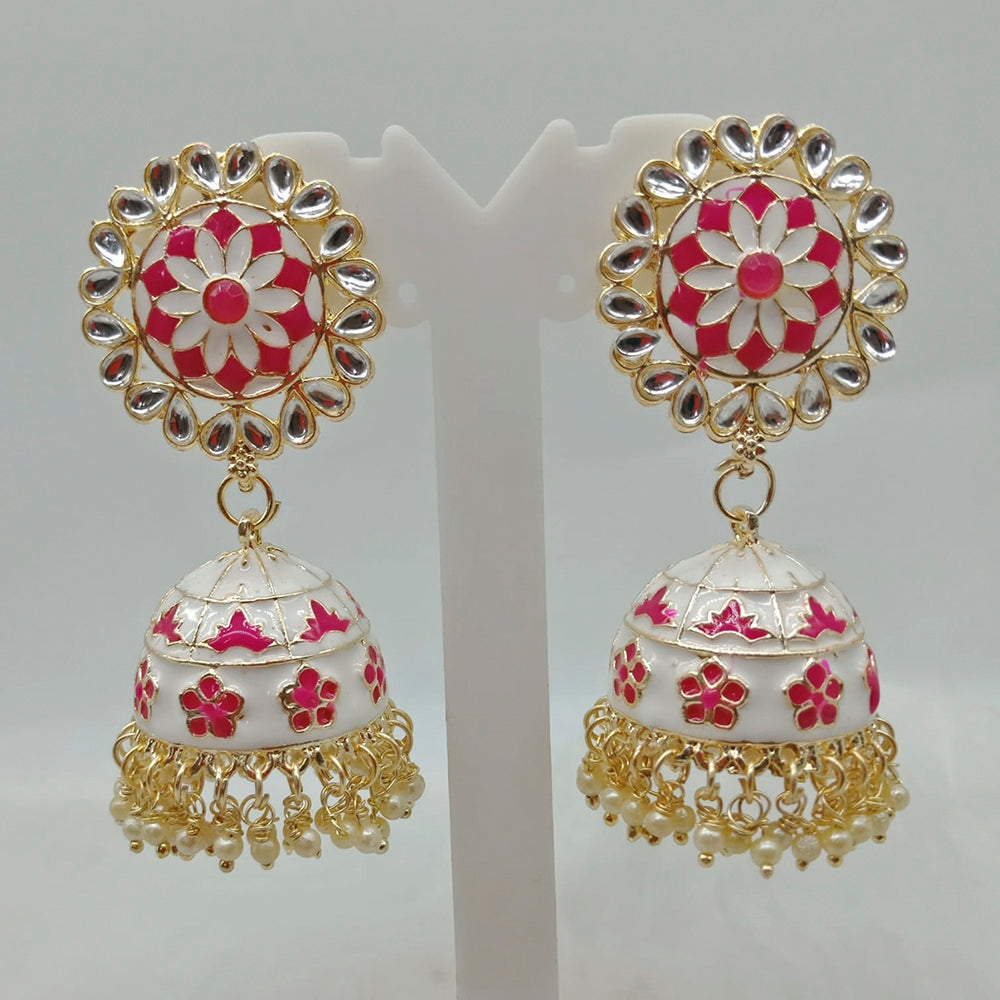Vaamika Gold Plated Kundan Stone & Meenakari Jhumki Earrings