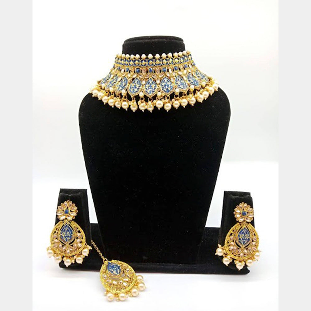 Vaamika Gold Plated Meenakari & Pearl Necklace Set