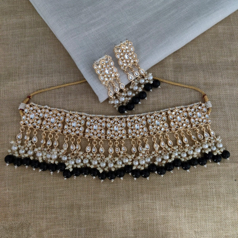 Vaamika Gold Plated Kundan Stone & Beads Necklace Set