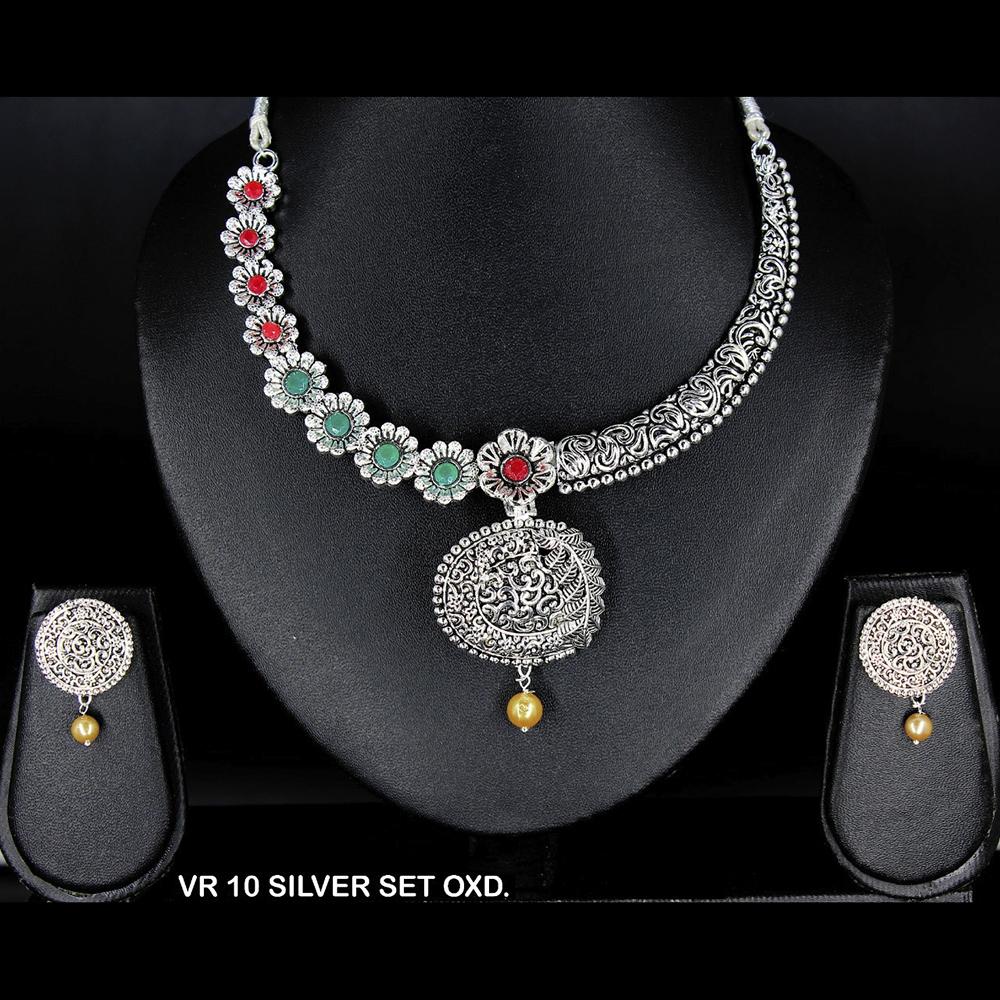 Mahavir Oxidised Plated Choker Necklace Set - VR 10 SILVER SET OXD