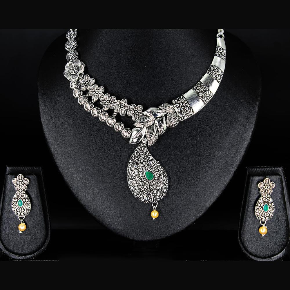 Mahavir Oxidised Plated Choker Necklace Set - VR 9 SILVER SET OXD