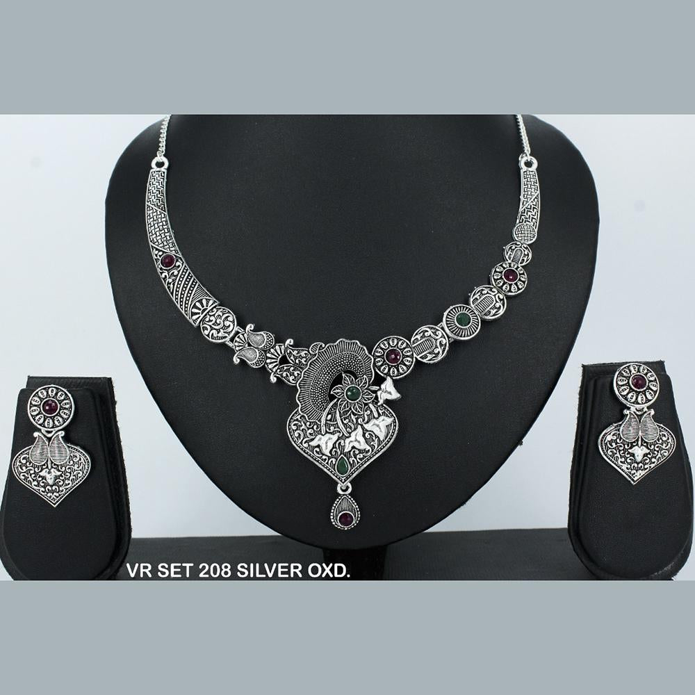 Mahavir Oxidised Plated Choker Necklace Set - VR SET 208 SILVER OXD