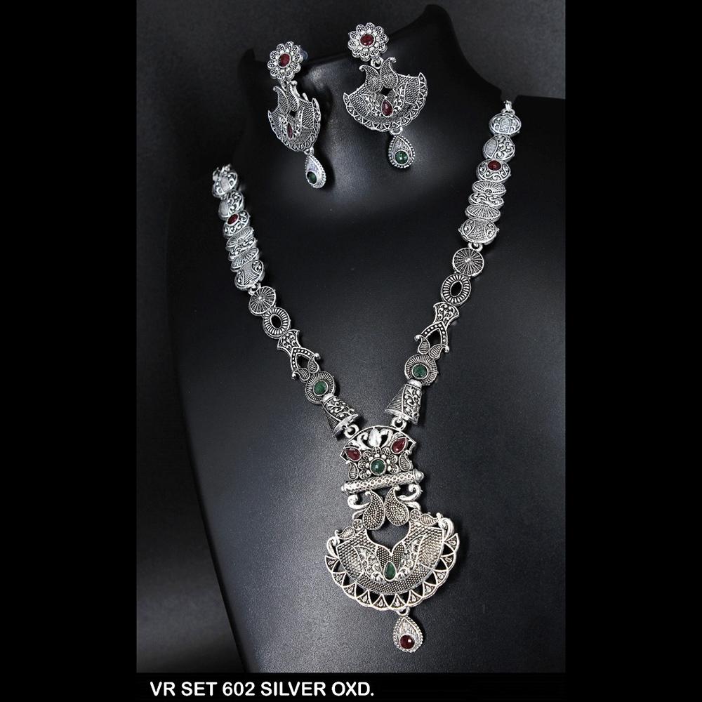 Mahavir Oxidised Plated Long Necklace Set - VR SET 602 SILVER OXD