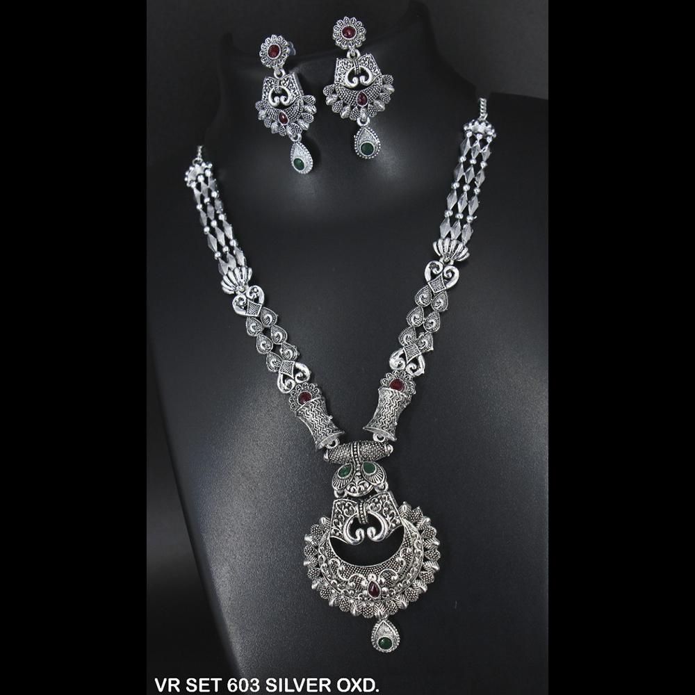 Mahavir Oxidised Plated Long Necklace Set - VR SET 603 SILVER OXD