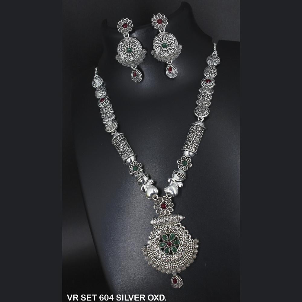 Mahavir Oxidised Plated Long Necklace Set - VR SET 604 SILVER OXD