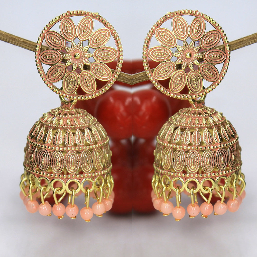 Mahavir Gold Plated Meenakari Jhumki Earrings