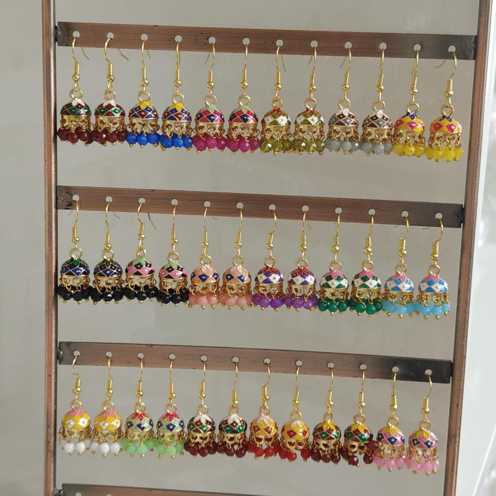 Pusti Art & Craft Multi Color Meenakari Gold Plated Jhumki Earrings (Assorted Color)